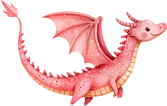 Illustration of a pink dragon fabric panel