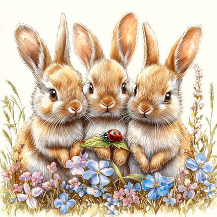 Three rabbits fabric panel