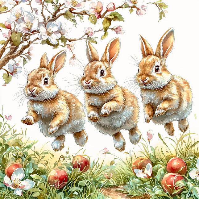 Three rabbits in a garden with flowers quilt blocks