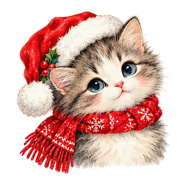 Christmas Cat 100% Cotton Fabric Panel Block Quilt Square AAA113