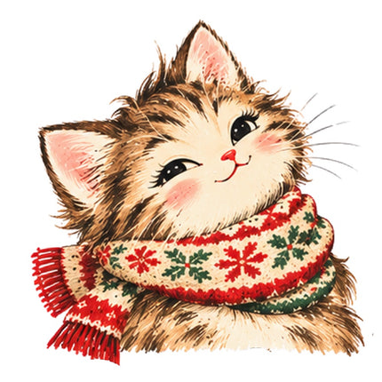 Retro Christmas Cat 100% Cotton Fabric Panel Block Quilt Square AAA120