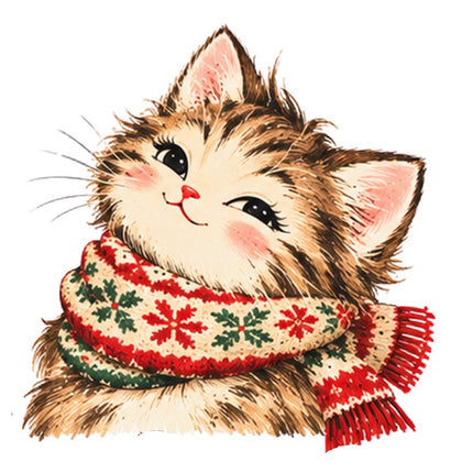 Retro Christmas Cat 100% Cotton Fabric Panel Block Quilt Square FLIP-AAA120