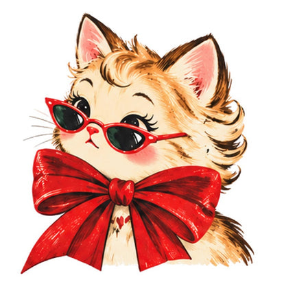 Retro Christmas Cat 100% Cotton Fabric Panel Block Quilt Square FLIP-AAA121