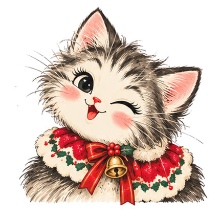 Christmas Cat 100% Cotton Fabric Panel Block Quilt Square AAA122