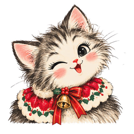 Retro Christmas Cat 100% Cotton Fabric Panel Block Quilt Square FLIP-AAA122