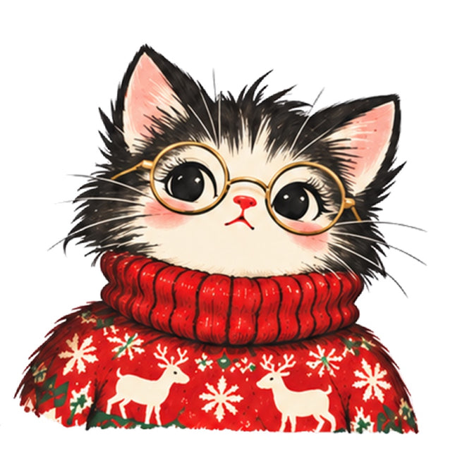 Christmas Cat 100% Cotton Fabric Panel Block Quilt Square AAA124