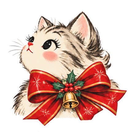 Retro Christmas Cat 100% Cotton Fabric Panel Block Quilt Square FLIP-AAA125