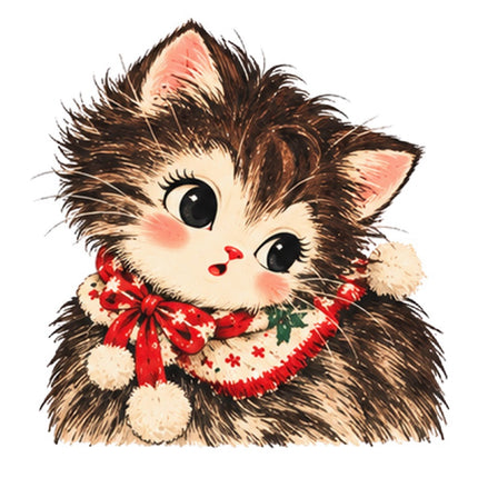 Retro Christmas Cat 100% Cotton Fabric Panel Block Quilt Square FLIP-AAA126