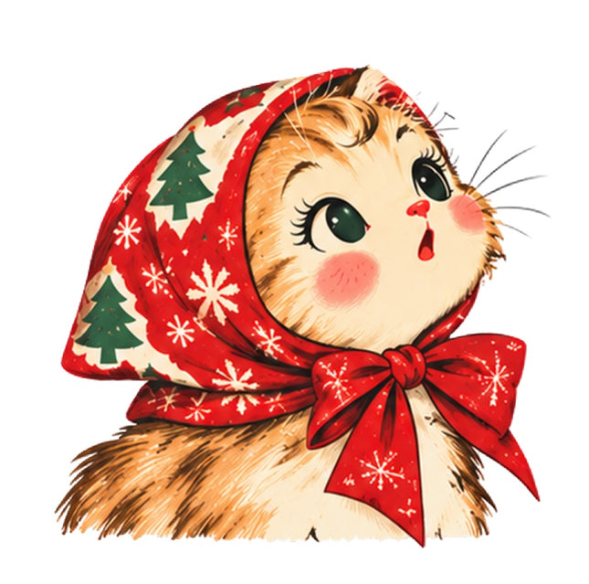 Christmas Cat 100% Cotton Fabric Panel Block Quilt Square AAA127