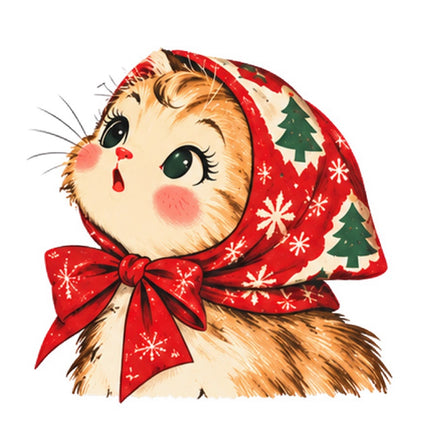 Retro Christmas Cat 100% Cotton Fabric Panel Block Quilt Square FLIP-AAA127