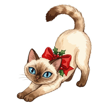 Christmas Siamese Cat 100% Cotton Fabric Panel Block Quilt Square AAA132