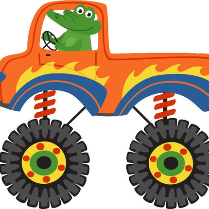 Alligator Driving Monster Truck 100% Cotton Fabric Panel Block AAA139