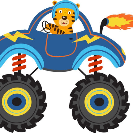 Tiger Driving Monster Truck 100% Cotton Fabric Panel Block AAA140