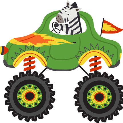 Zebra Driving Monster Truck 100% Cotton Fabric Panel Block AAA141