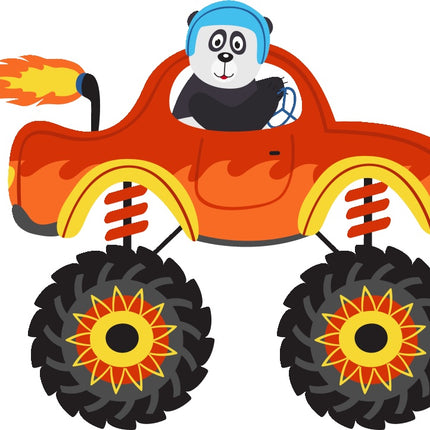 Bear Driving Monster Truck 100% Cotton Fabric Panel Block AAA143