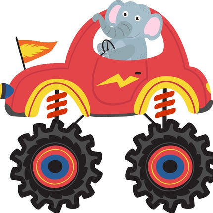 Elephant Driving Monster Truck 100% Cotton Fabric Panel Block AAA144
