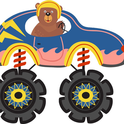 Bear Driving Monster Truck 100% Cotton Fabric Panel Block AAA145