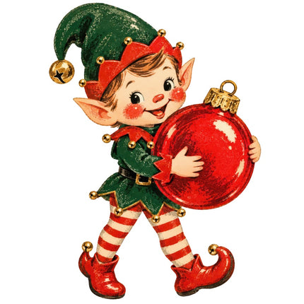 Retro Christmas Elf 100% Cotton Fabric Panel Block AAA346