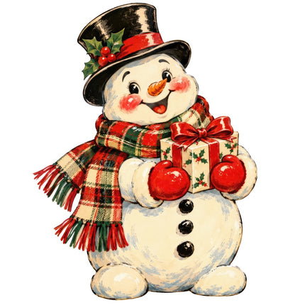 Retro Snowman 100% Cotton Fabric Panel Block AAA347