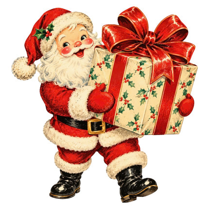 Retro Christmas Santa 100% Cotton Fabric Panel Block AAA352