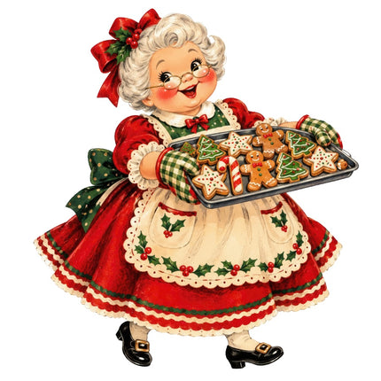 Retro Christmas Mrs. Claus 100% Cotton Fabric Panel Block AAA355