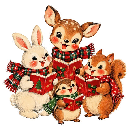 Retro Christmas Caroling Animals 100% Cotton Fabric Panel Block AAA357