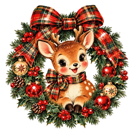 Retro Christmas Deer 100% Cotton Fabric Panel Block AAA358