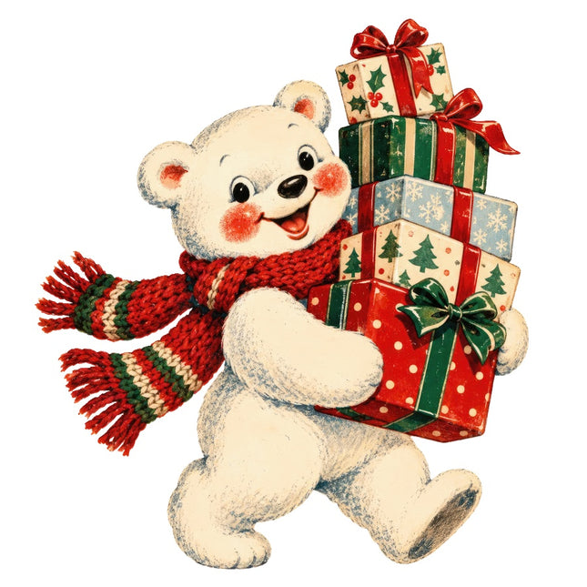 Retro Christmas Polar Bear 100% Cotton Fabric Panel Block AAA362