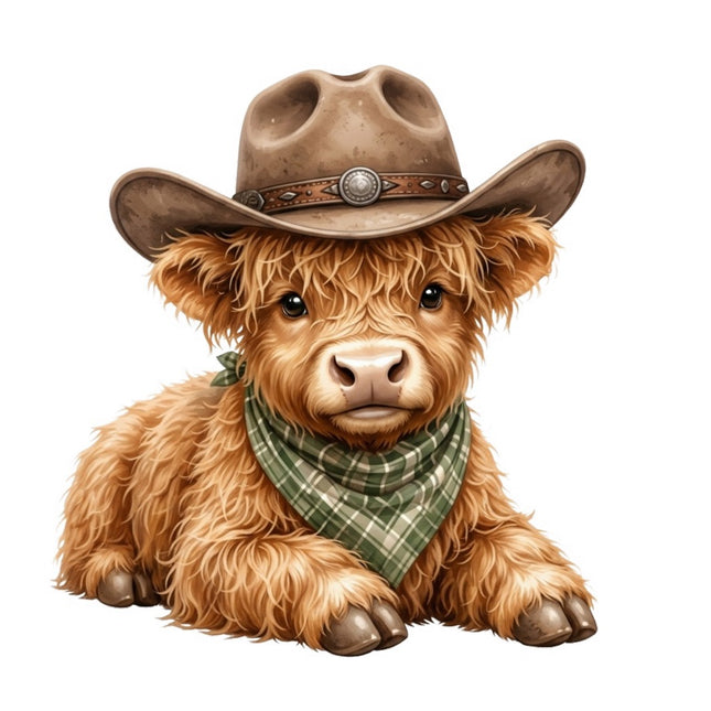 Cowboy Highland Cow 100% Cotton Fabric Panel Block FLIP-AAB1002
