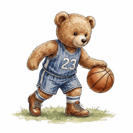 Basketball Player Bear 100% Cotton Fabric Panel Block AAB1013