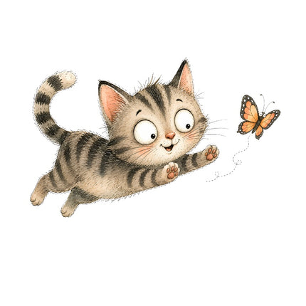 Cat & Butterfly 100% Cotton Fabric Panel Block Quilt Square AAB1017