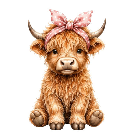 girl highland cow fabric panel