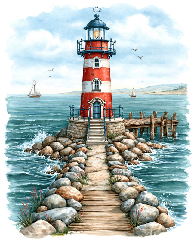 Lighthouse 100% Cotton Fabric Panel Block AAB1021