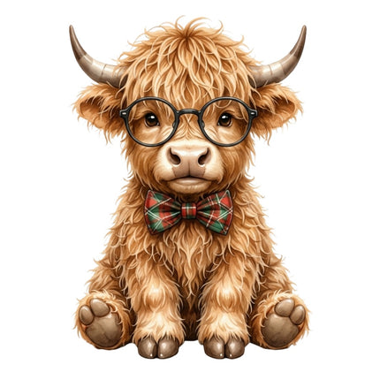 highland cow wearing bow tie fabric panel