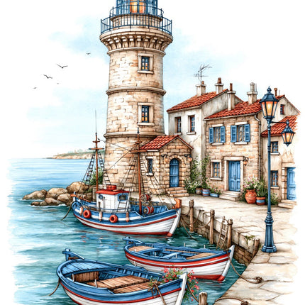 Coastal Lighthouse 100% Cotton Fabric Panel Block AAB1025