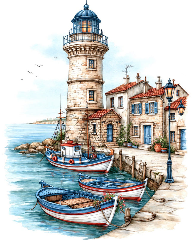 Coastal Lighthouse 100% Cotton Fabric Panel Block AAB1025