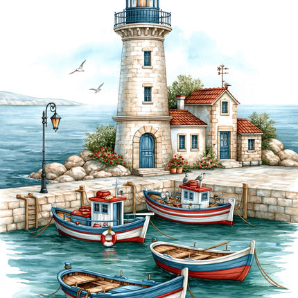 Coastal Lighthouse 100% Cotton Fabric Panel Block AAB1027