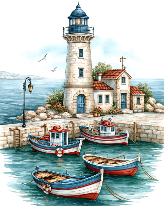 Coastal Lighthouse 100% Cotton Fabric Panel Block AAB1027