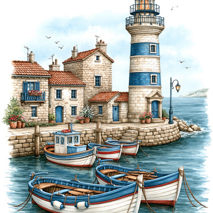 Coastal Lighthouse 100% Cotton Fabric Panel Block AAB1031