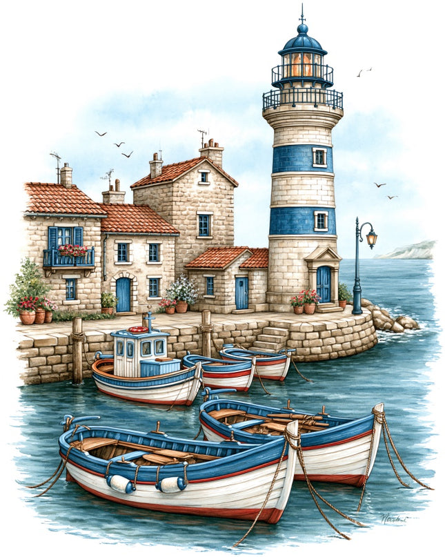 Coastal Lighthouse 100% Cotton Fabric Panel Block AAB1031