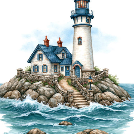 Coastal Lighthouse 100% Cotton Fabric Panel Block AAB1034