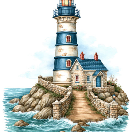 Coastal Lighthouse 100% Cotton Fabric Panel Block AAB1037