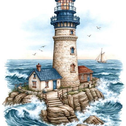 Coastal Lighthouse 100% Cotton Fabric Panel Block AAB1041