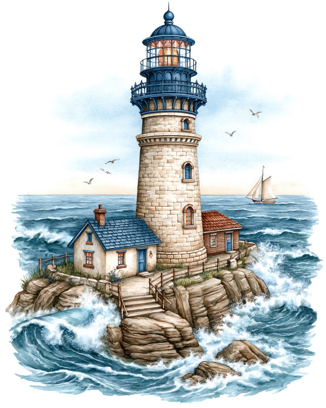 Coastal Lighthouse 100% Cotton Fabric Panel Block AAB1041