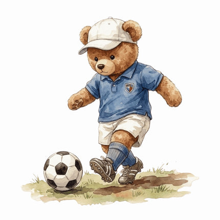 Soccer Player Bear 100% Cotton Fabric Panel Block Quilt Square AAB1043