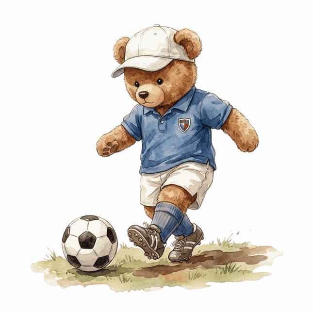 Soccer Player Bear 100% Cotton Fabric Panel Block Quilt Square AAB1043