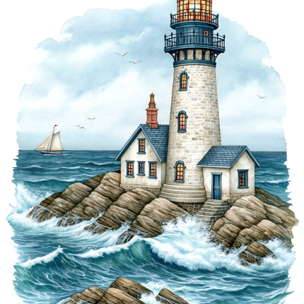 Coastal Lighthouse 100% Cotton Fabric Panel Block AAB1044