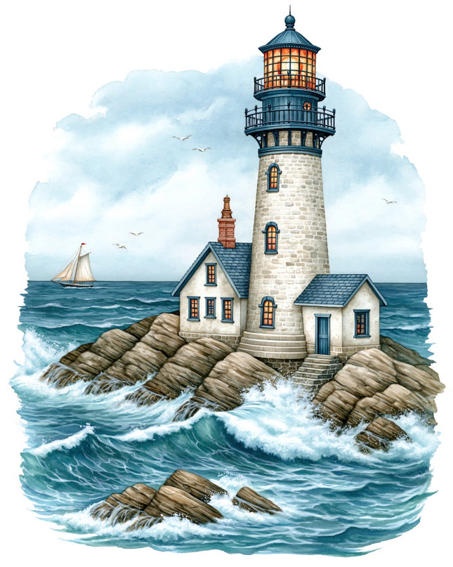 Coastal Lighthouse 100% Cotton Fabric Panel Block AAB1044