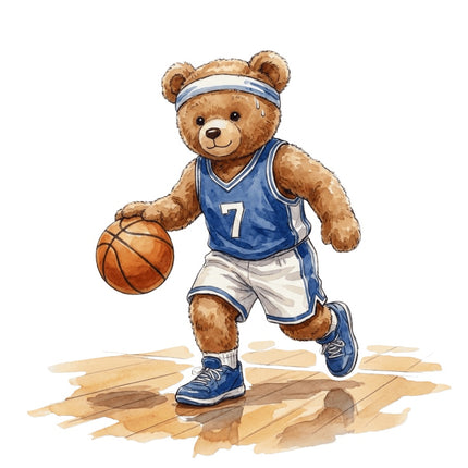Basketball Player Bear 100% Cotton Fabric Panel Block AAB1046