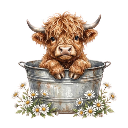 highland cow in bucket fabric panel